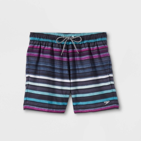 Speedo Mens 5.5" Volley Anthracite Cliff Stripe Swim Trunks, Purple, Size S, NWT - Picture 1 of 4